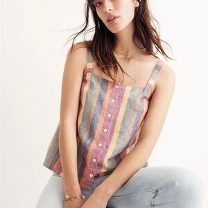 Madewell rainbow striped button front top